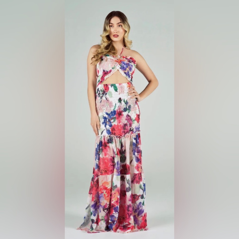 Chiffon Floral Scrunch Maxi Dress